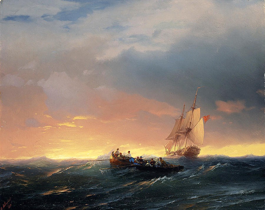 Vessels in a Swell at Sunset by Ivan Aivazovsky