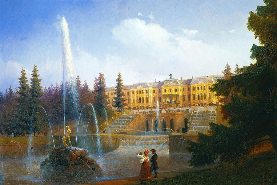 View of the Big Cascade in Petergof and the Great Palace of Petergof by Ivan Aivazovsky