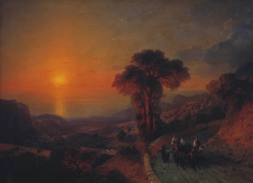 View of the Sea from the Mountains at Sunset. Crimea by Ivan Aivazovsky