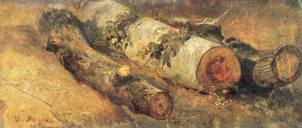 Cut down birch by Ivan Shishkin