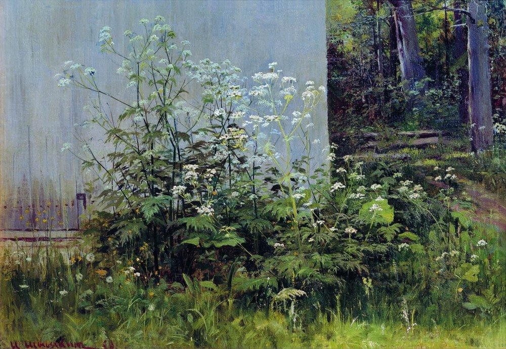 Flowers at the fence by Ivan Shishkin