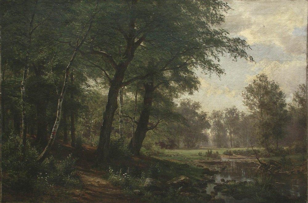 Forest landscape with stream by Ivan Shishkin