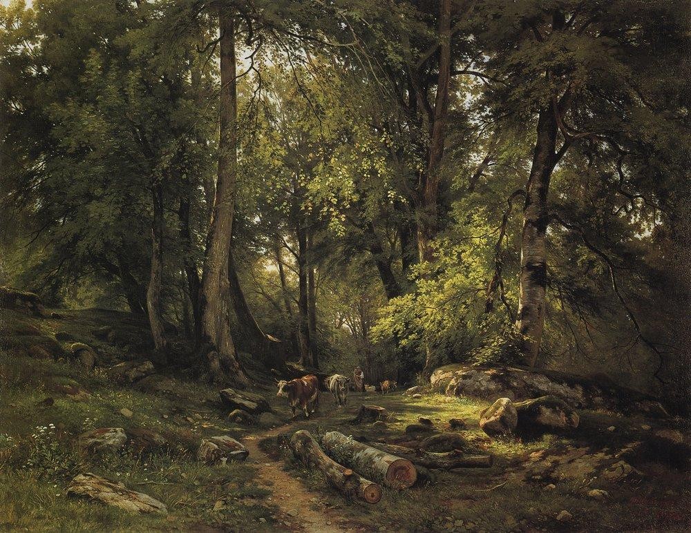 Herd in the forest by Ivan Shishkin