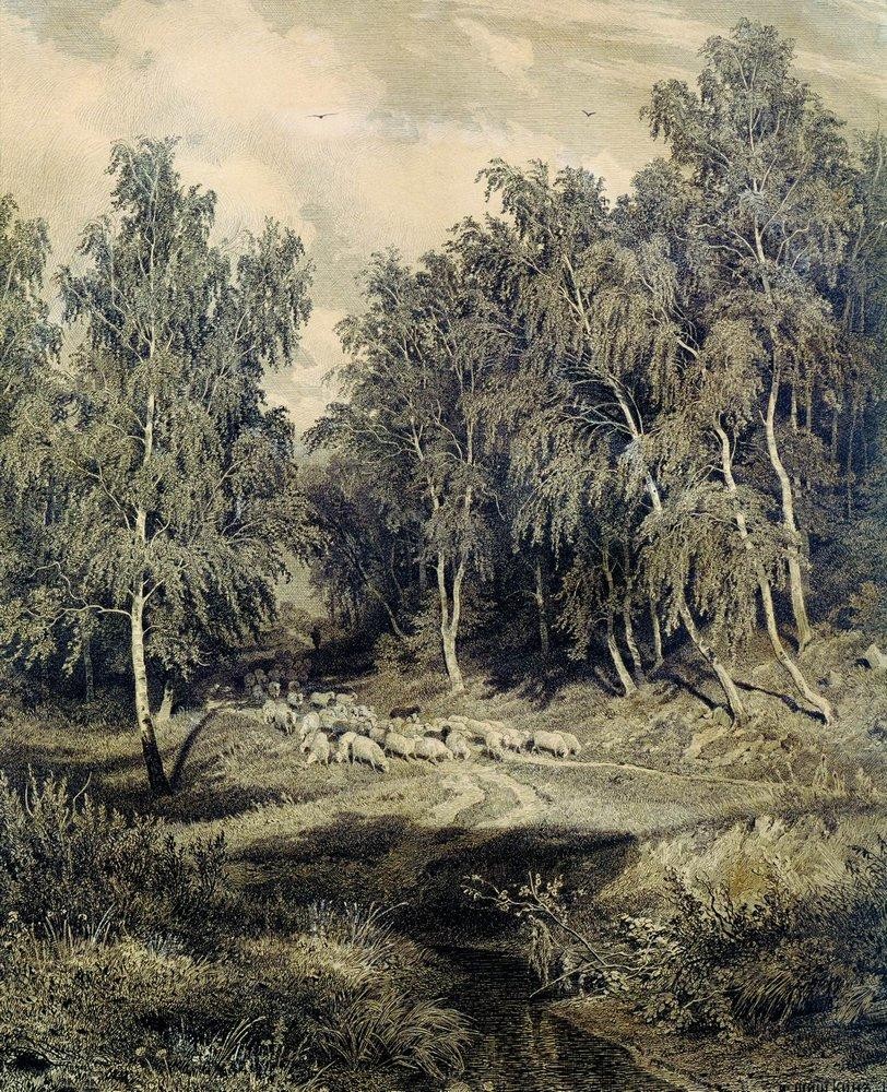 Landscape with herd of sheep by Ivan Shishkin