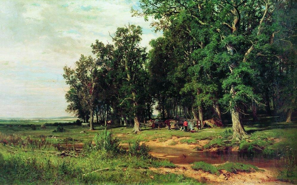 Mowing in the oak grove by Ivan Shishkin