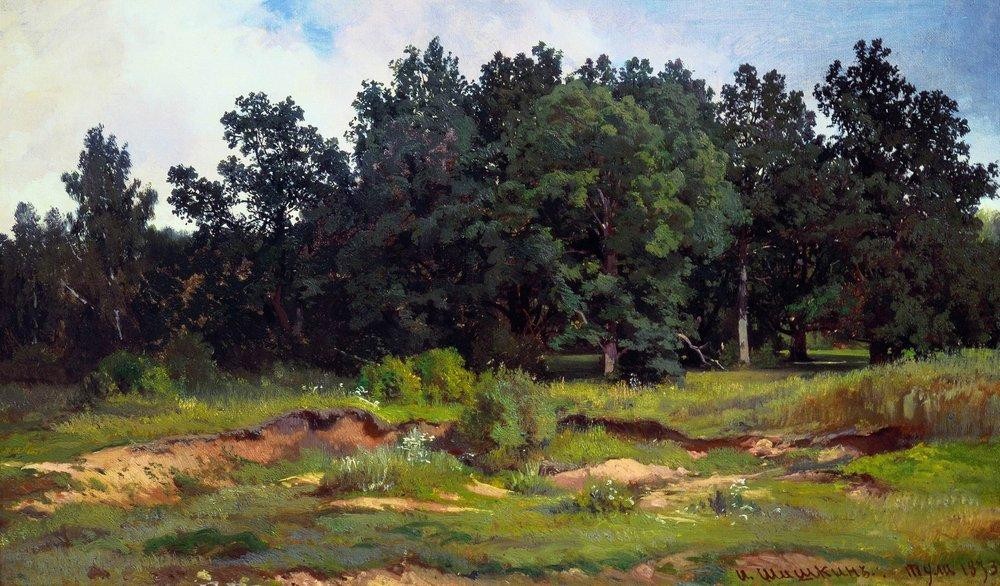 Oak grove in a gray day by Ivan Shishkin