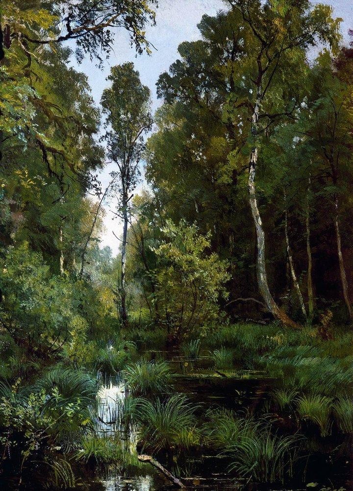 Overgrown pond at the edge of the forest. Siverskaya by Ivan Shishkin