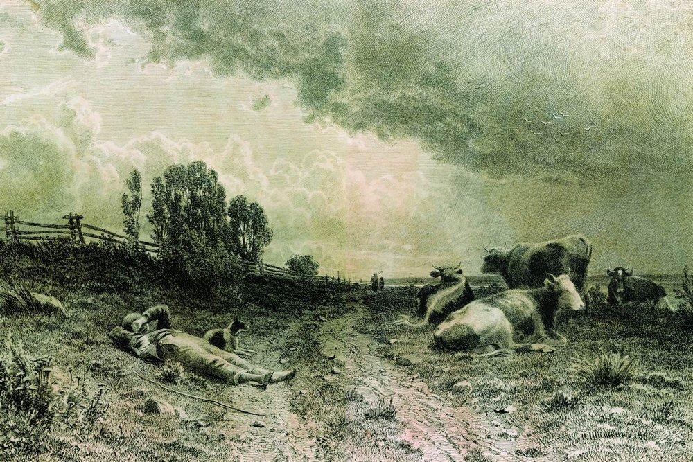 Summer in the field (Landscape with a Herd) by Ivan Shishkin