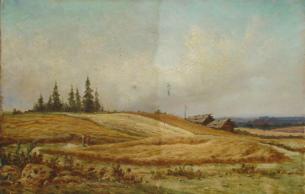 Summer landscape with two houses by Ivan Shishkin