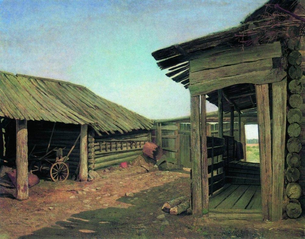 Village courtyard. End of 1860 by Ivan Shishkin