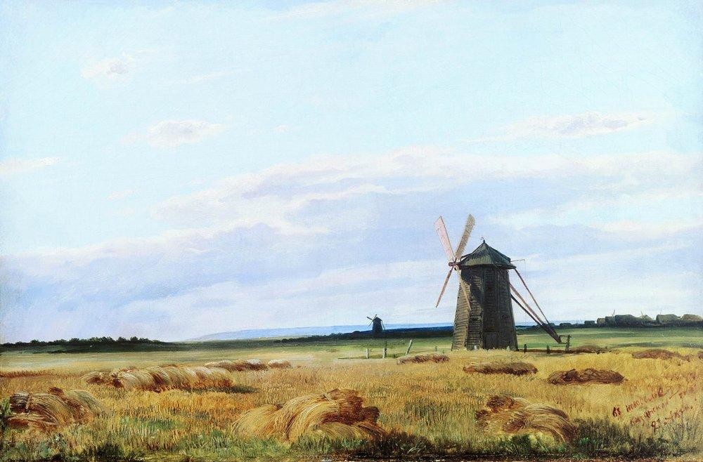 Windmill in the field by Ivan Shishkin