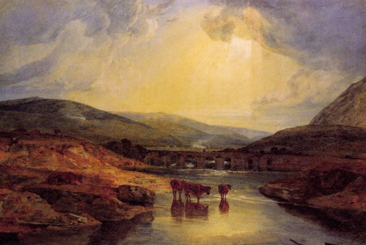 Abergavenny Bridge, Monmountshire -clearing up after a showery day by J.M.W. Turner