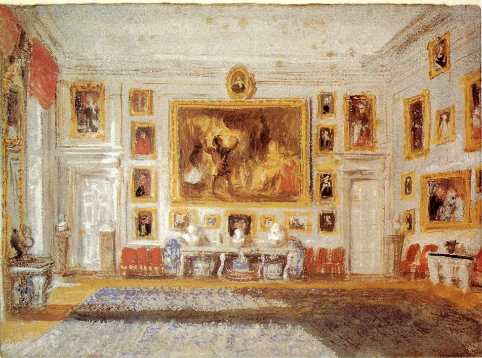 Petworth, the Drawing room, Bodycolor on blue paper by J.M.W. Turner