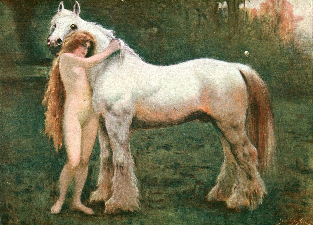 Woman with Horse by Jan Styka
