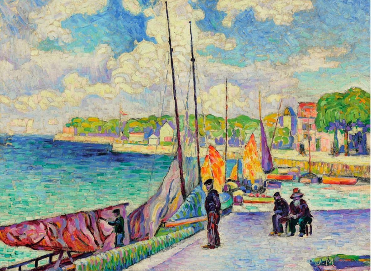 Petit port, pecheurs et bateaux au quai by Jean Metzinger