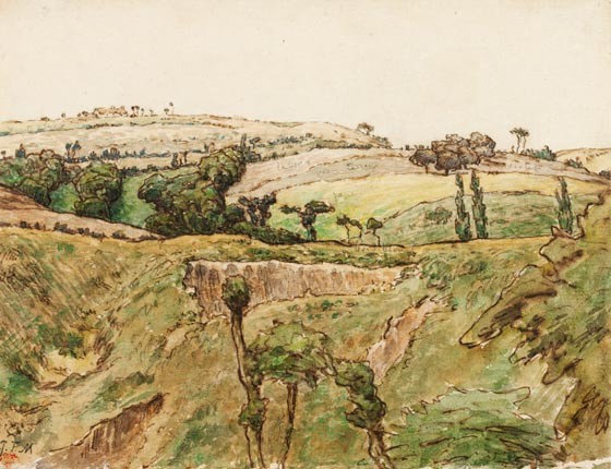 A Hilly Landscape by Jean-Francois Millet