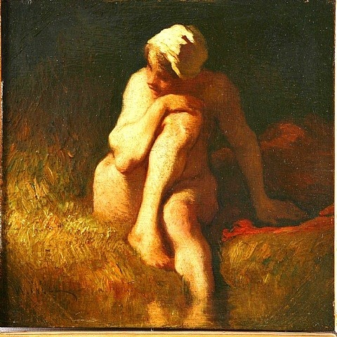 Naked peasant girl at the river by Jean-Francois Millet
