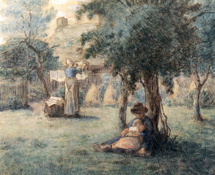 Woman Hanging Her Laundry by Jean-Francois Millet