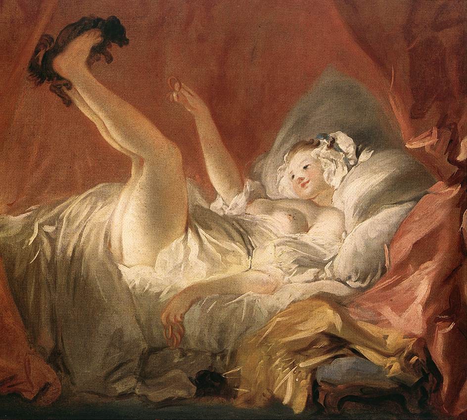 Young Woman Playing with a Dog by Jean-Honore Fragonard
