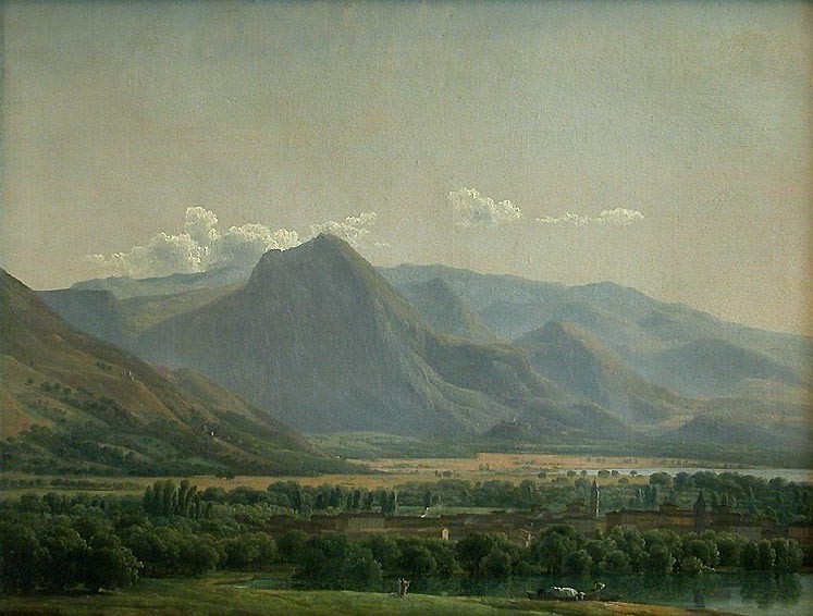 Vue De La Ville D'avezzano, Au Bord Du Lac De Celano, Royaume De Naples by Jean-Joseph-Xavier Bidauld