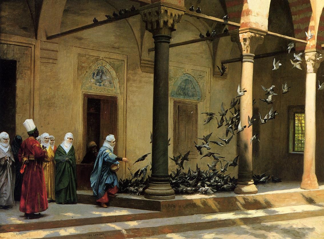Harem Women Feeding Pigeons in a Courtyard by Jean-Leon Gerome