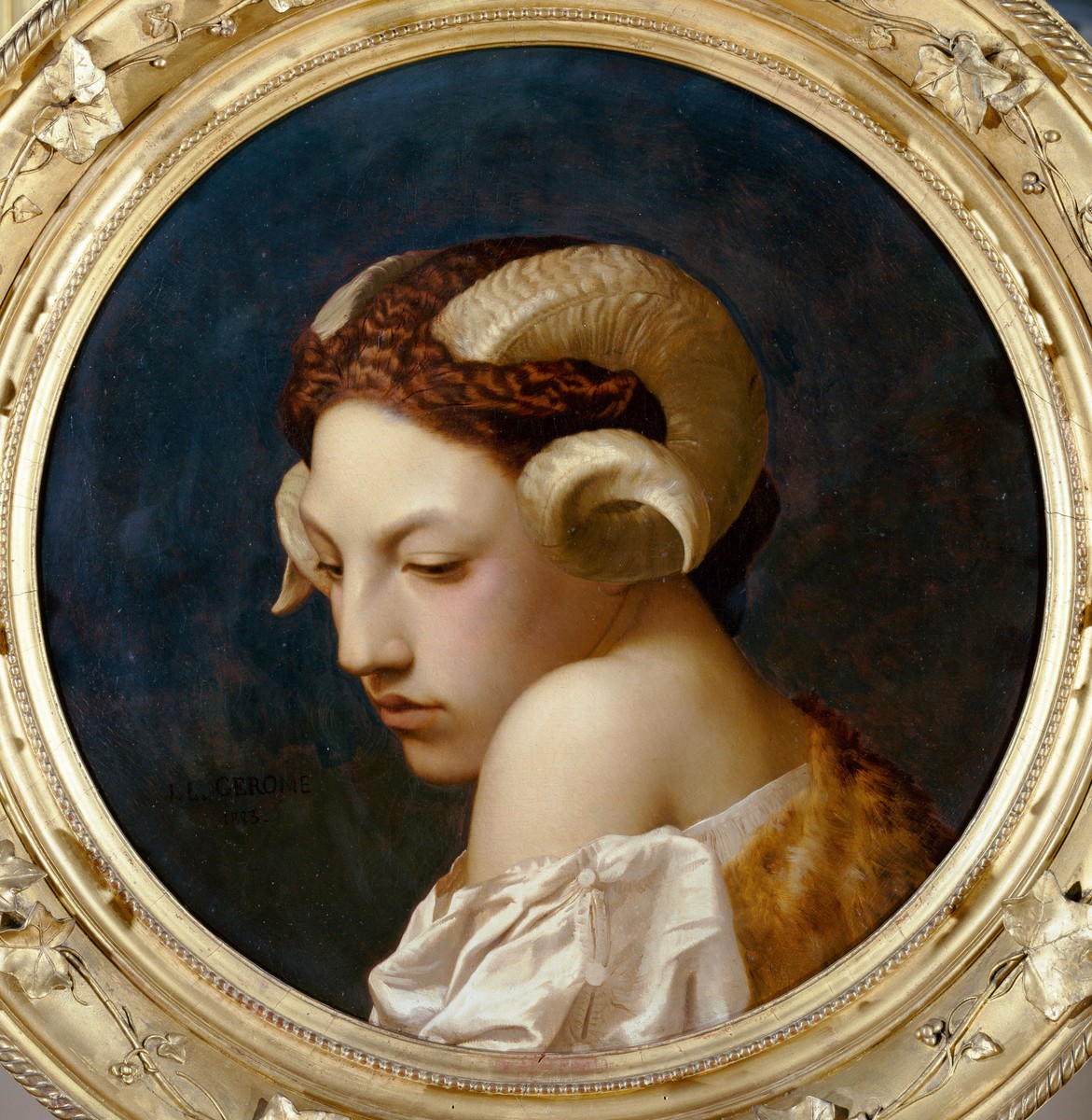 Woman's head with ram horns by Jean-Leon Gerome