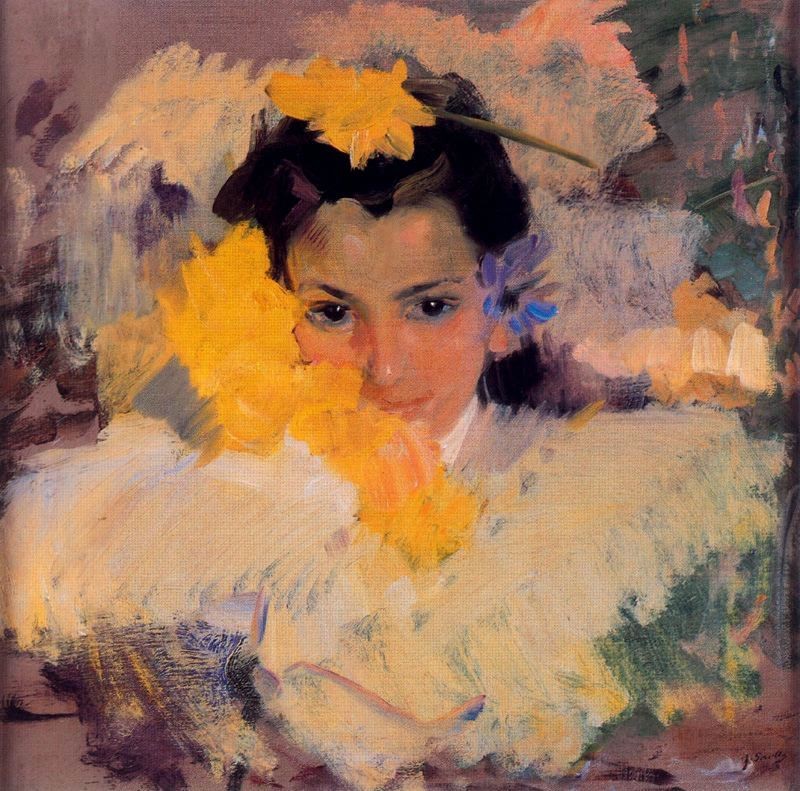 Girl with flowers by Joaquín Sorolla