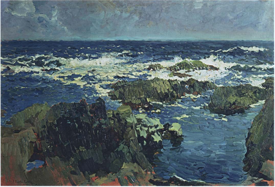 Sea and rocks in San Esteban, Asturias by Joaquín Sorolla