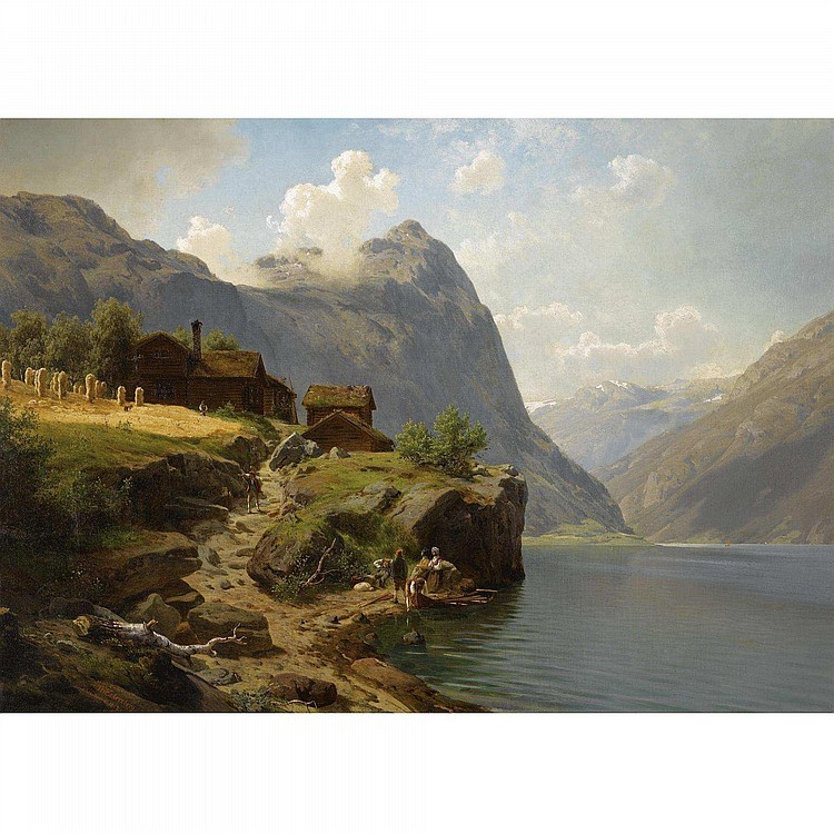 FIGURES IN A MOUNTAINOUS RIVER LANDSCAPE by Johan Fredrik Eckersberg