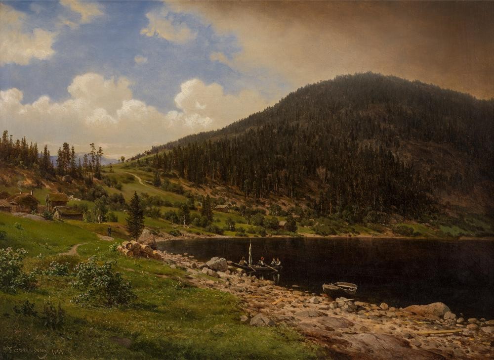 Fjellandskap med vann by Johan Fredrik Eckersberg