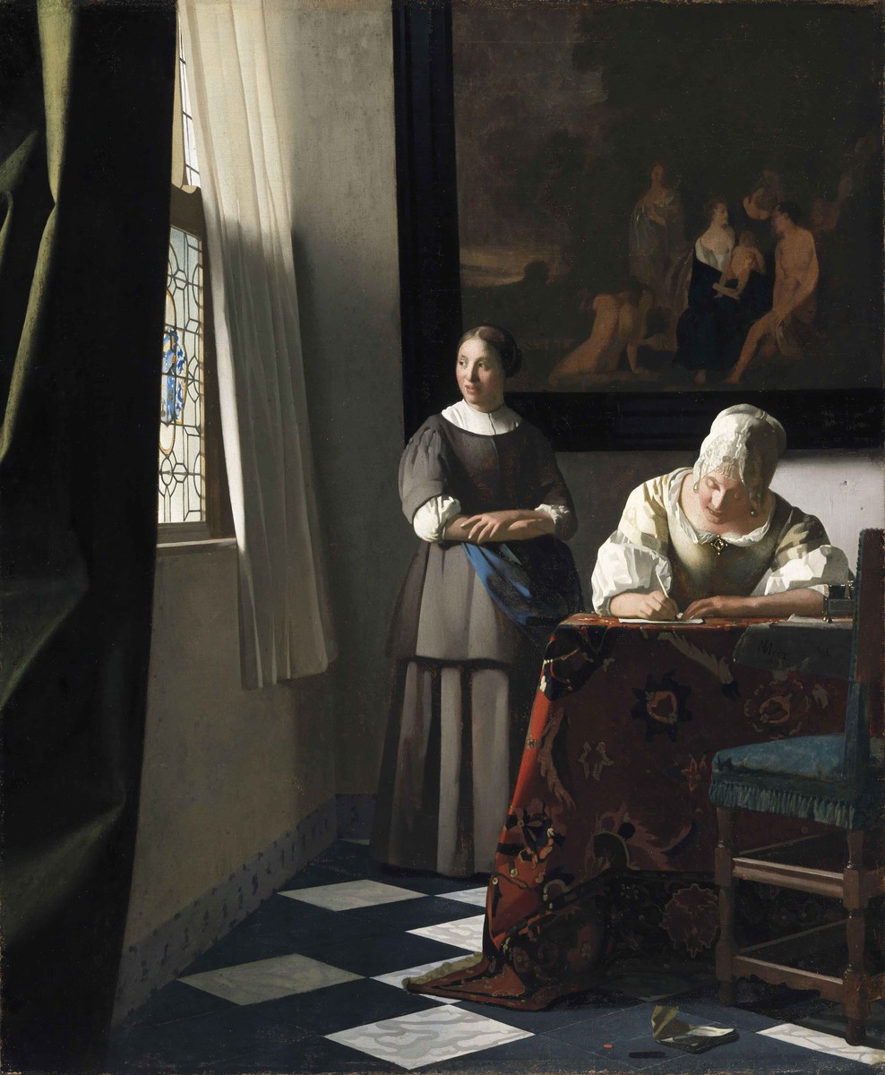 Lady Writing a Letter with Her Maid by Johannes Vermeer