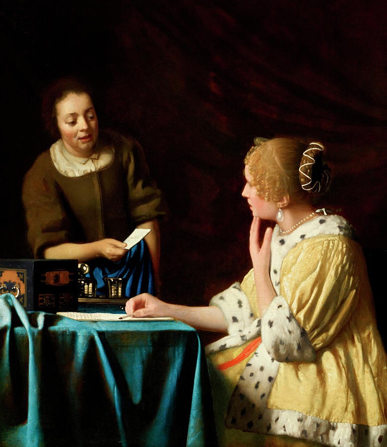 Mistress and Maid (Lady with Her Maidservant Holding a Letter ) by Johannes Vermeer