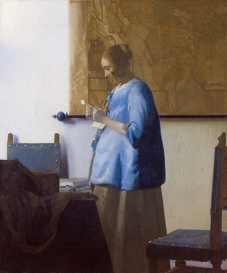 Woman reading a letter (Woman in Blue Reading a Letter) by Johannes Vermeer