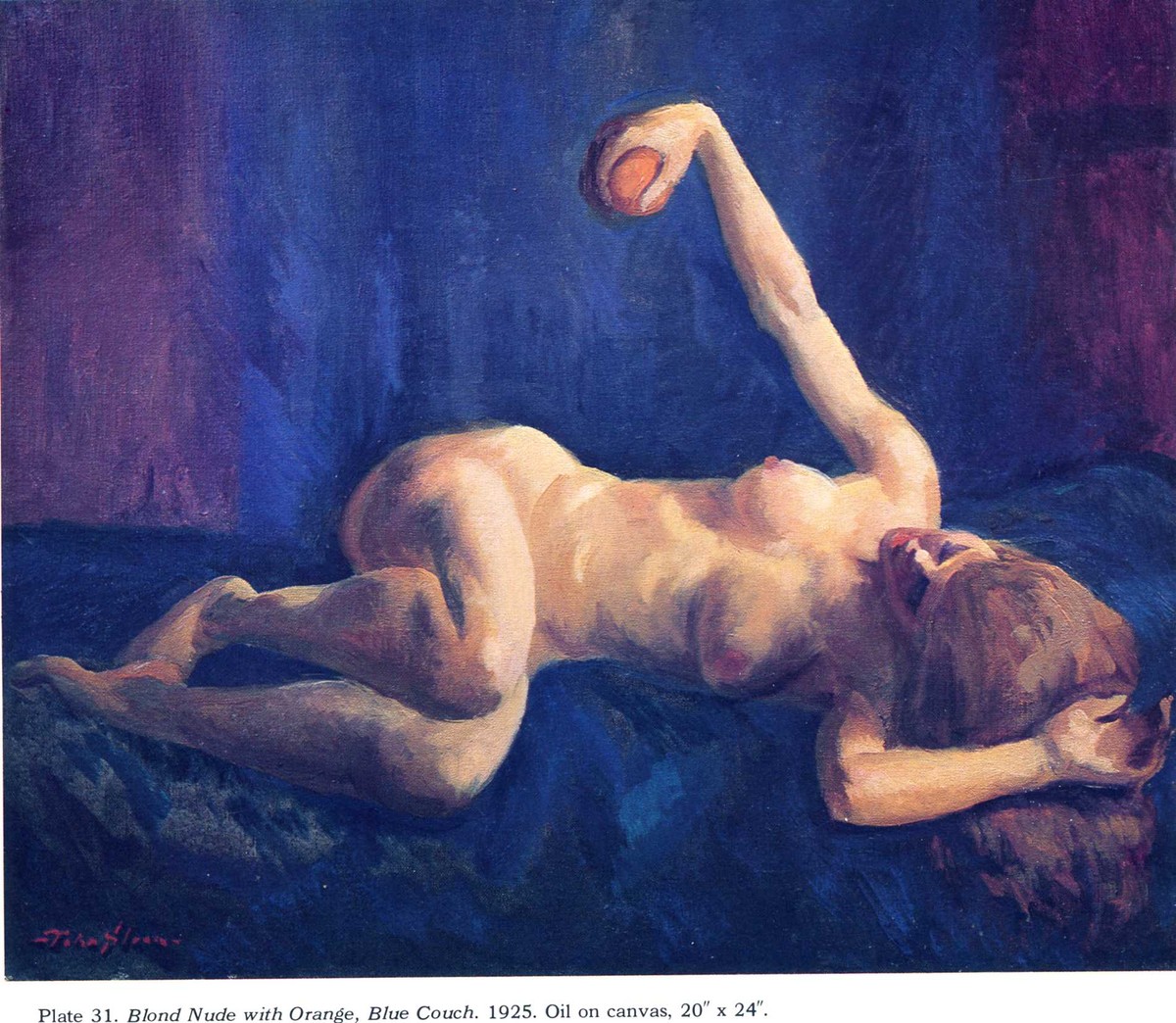 Blond Nude with Orange, Blue Couch by John French Sloan