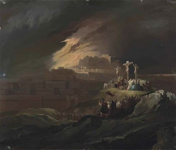 The Crucifixion, with the burning Jerusalem beyond by John Martin