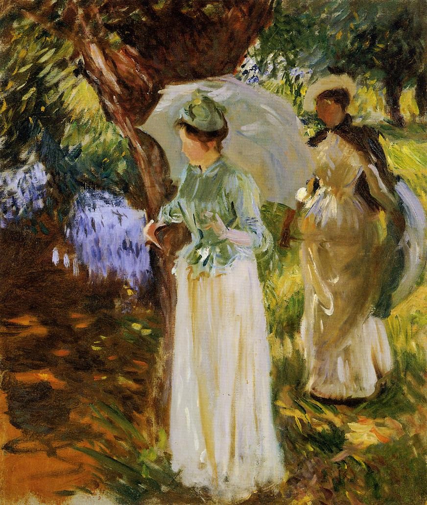 Two Girls with Parasols at Fladbury by John Singer Sargent