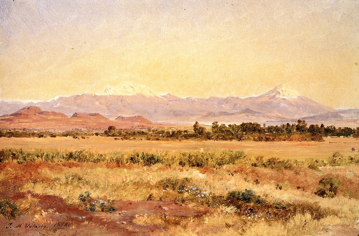 Los volcanes Popocatépetl e Iztaccíhuatl a la puesta del sol by Jose Maria Velasco