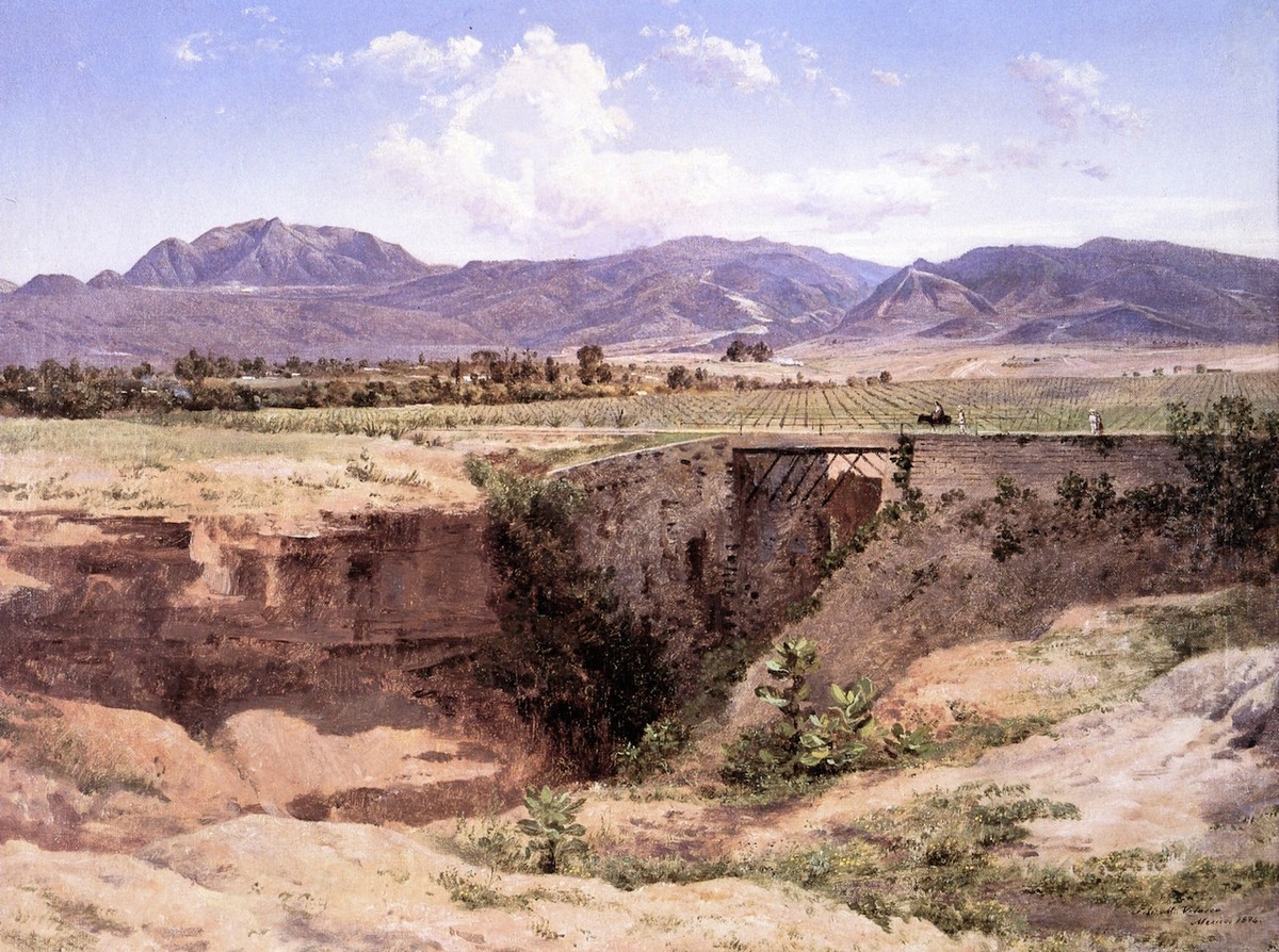 Vista de la montaña del Ajusco y pueblo de San Ángel, desde la Barranca del Muerto by Jose Maria Velasco