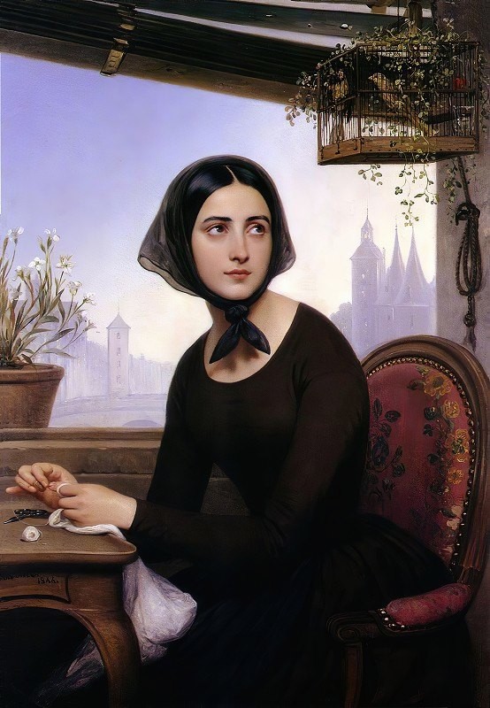 Rigolette Seeks To Distract Herself During The Absence Of Germain by Joseph Desire Court