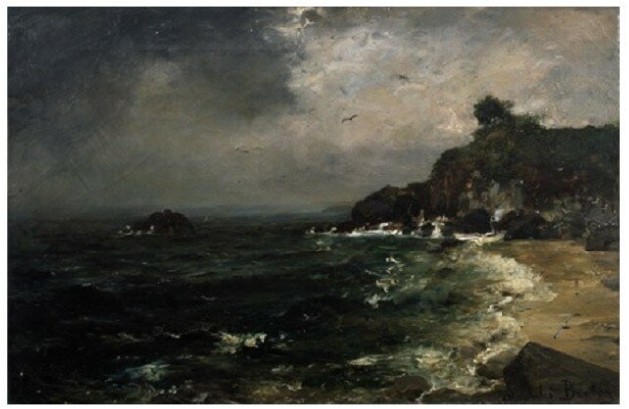 Cliff coast in stormy weather by Jules Breton