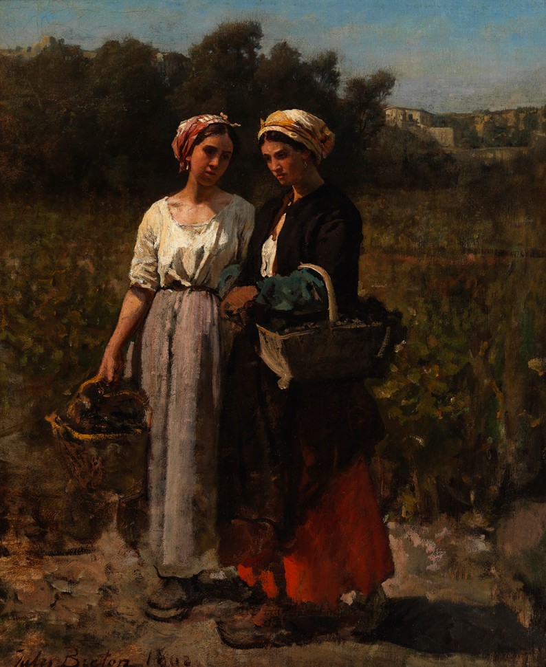 Two young woman picking grapes (Study for „The vintage at Château Lagrange“) by Jules Breton