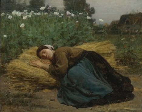 Young Reaper Sleeping on Sheaves of Wheat by Jules Breton