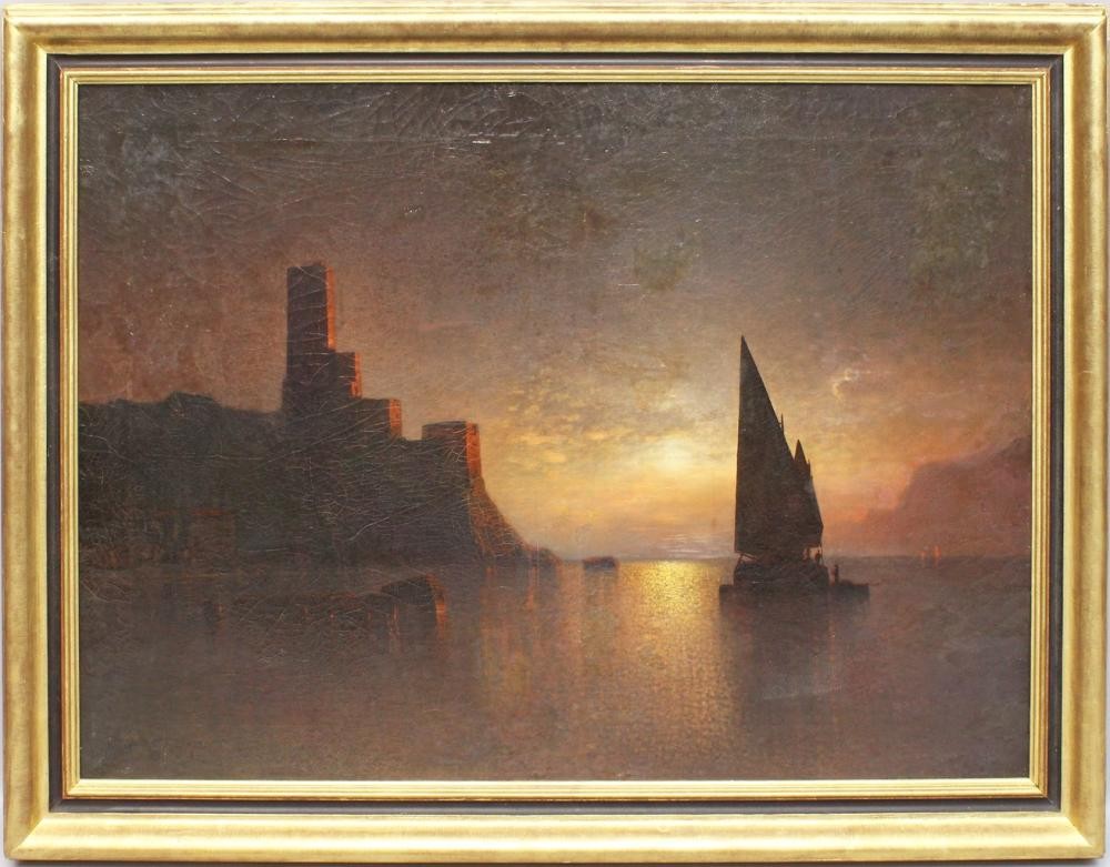 Blick auf den Goethe-Turm bei Malcesine am Gardasee in der Morgendämmerung by Julius Kohnholz