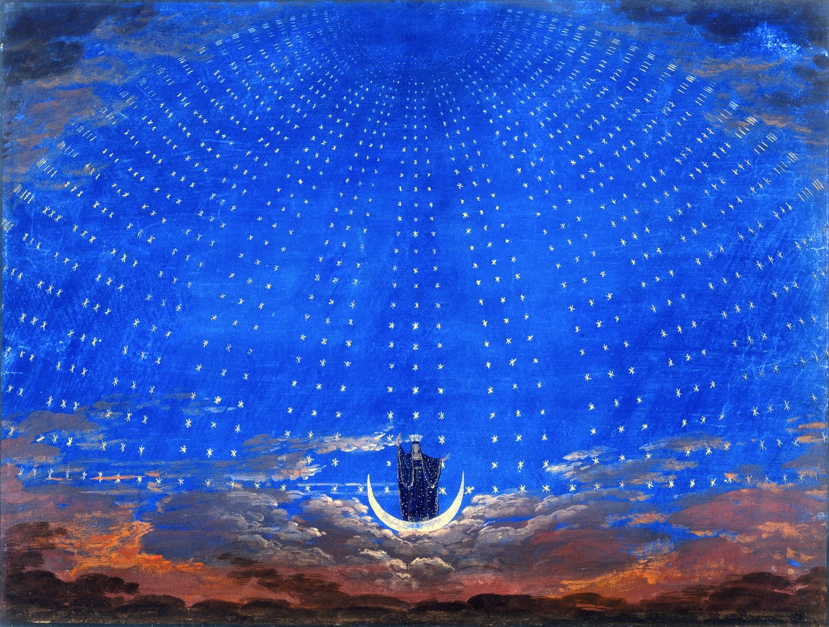 Stage design of Mozart's opera "Magic Flute" entitled "The Starry Hall of the Queen of the Night" by Karl Friedrich Schinkel