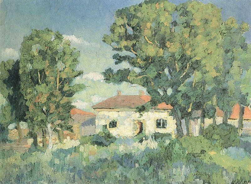 Landscape with white houses by Kazimir Malevich