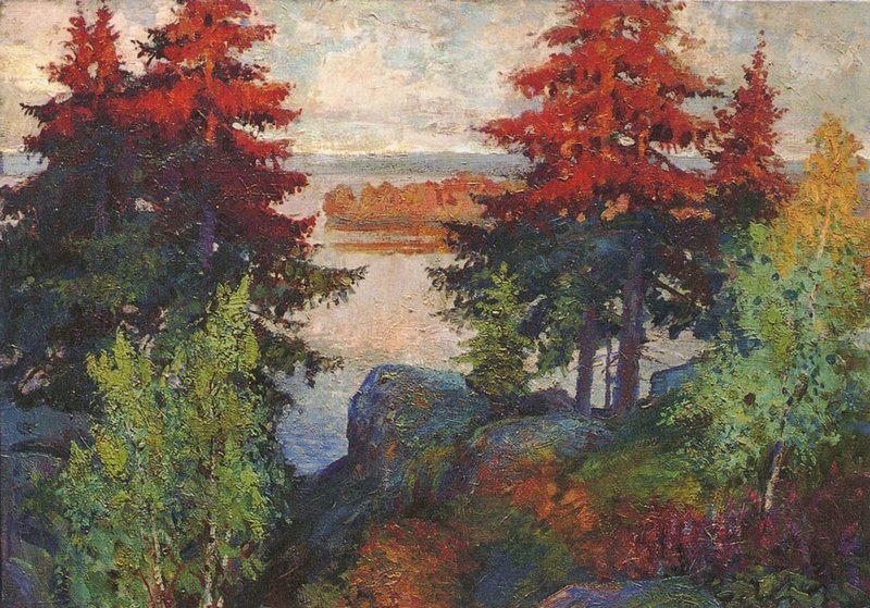 Autumn Landscape with River by Konstantin Gorbatov
