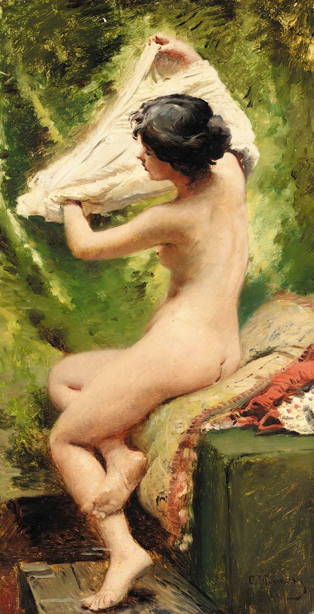 Beauty preparing to bathe by Konstantin Makovsky