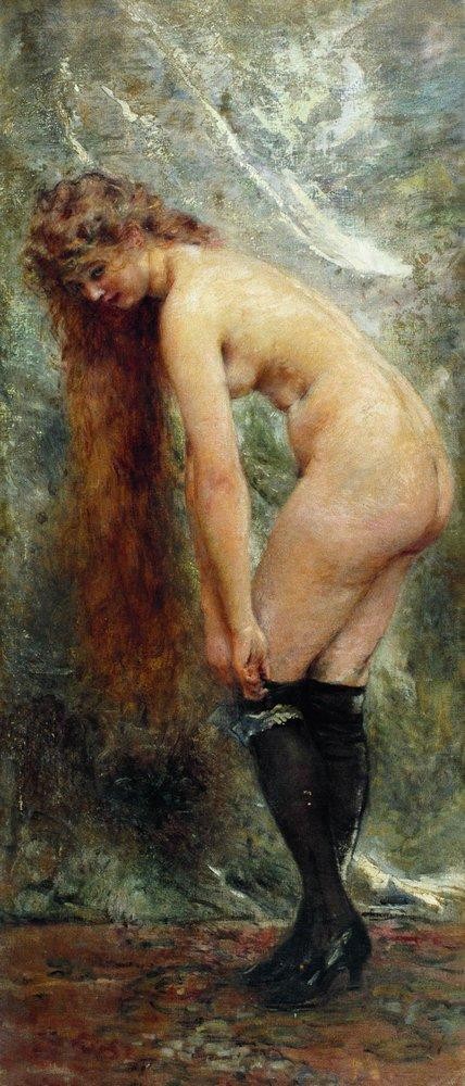Nude Woman in Black Stockins by Konstantin Makovsky