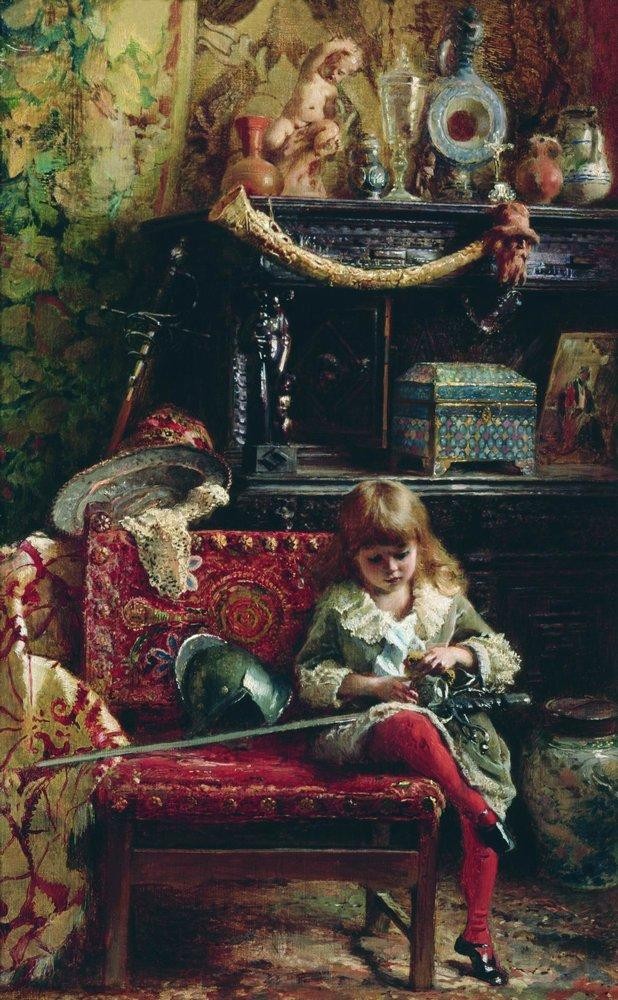 Portrait of the Son in Workshop (Small Antique Dealer) by Konstantin Makovsky