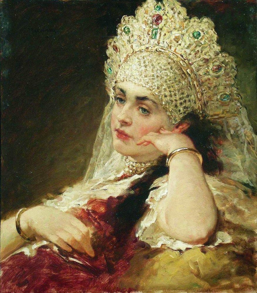 The girl in pearl necklace by Konstantin Makovsky